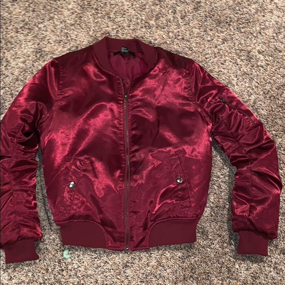 red forever 21 bomber jacket